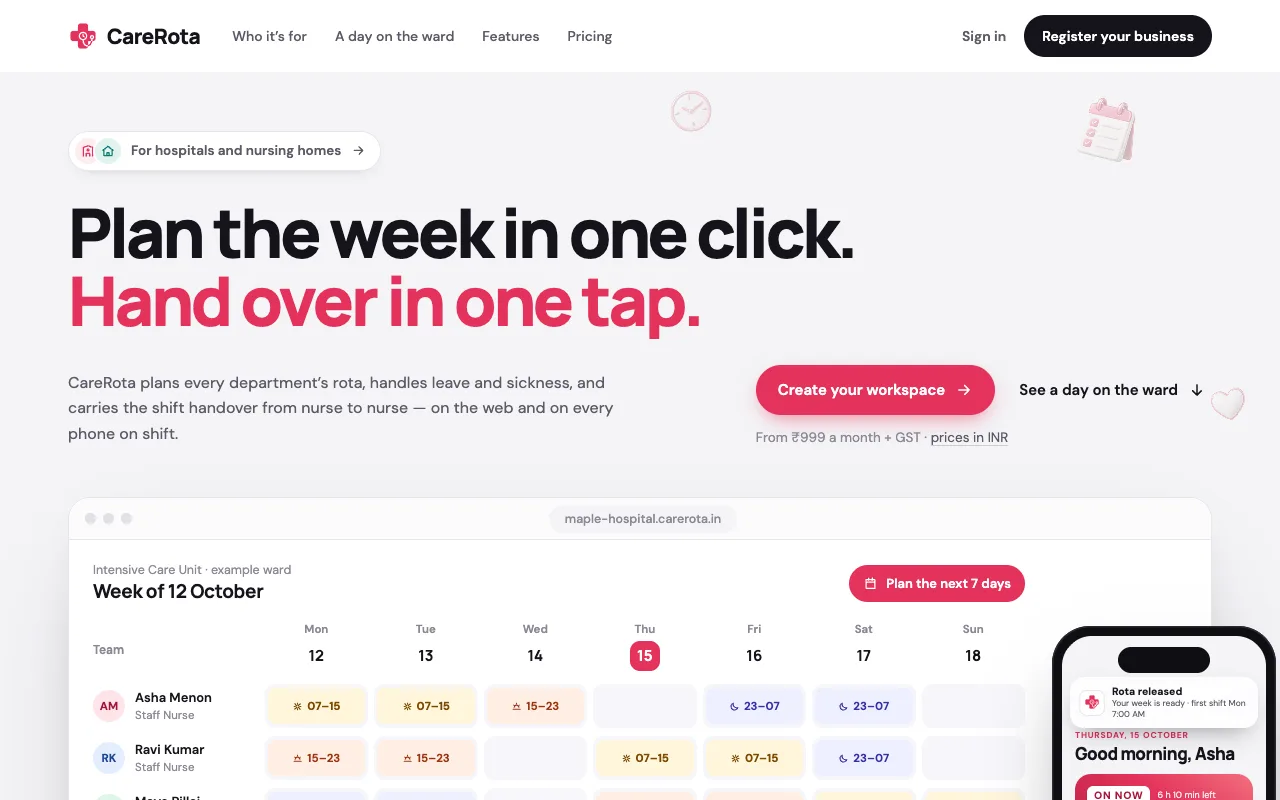 CareRota desktop website