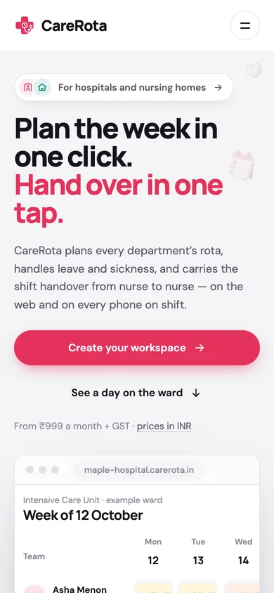 CareRota mobile website