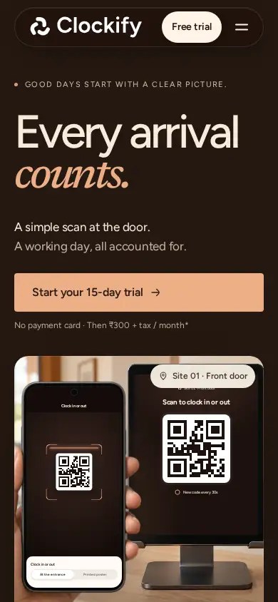 Clockify mobile website