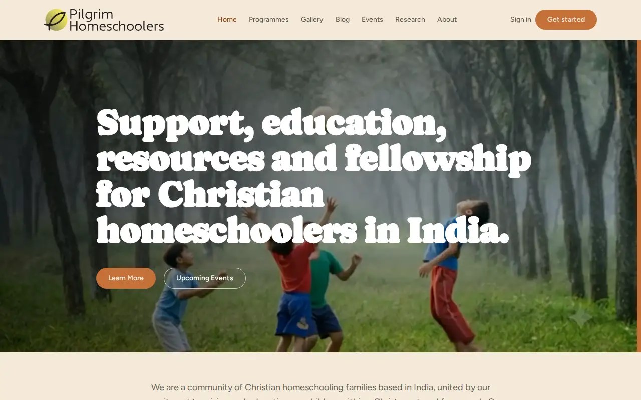 Pilgrim Homeschoolers desktop website