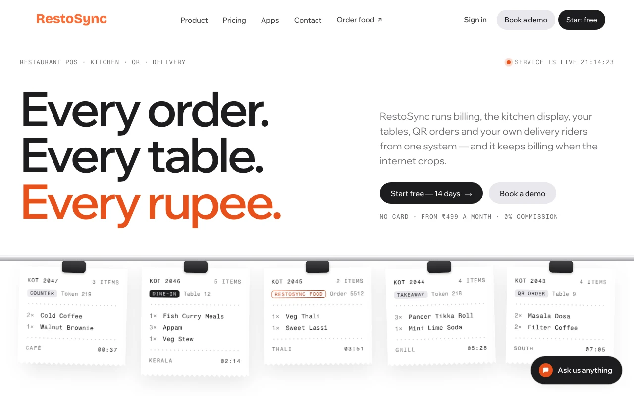 RestoSync desktop website