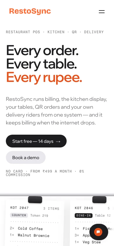 RestoSync mobile website